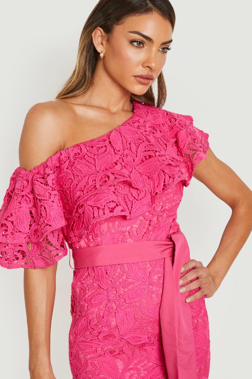 Pink frill hotsell midi dress